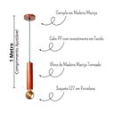 Ver imagem 2 de Luminária Pendente Cilindro Tubo de Madeira Maciça 1 Metro E27 Lustre - Cor Mogno