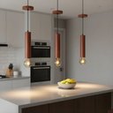 Ver imagem 6 de Luminária Pendente Cilindro Tubo de Madeira Maciça 1 Metro E27 Lustre - Cor Mogno