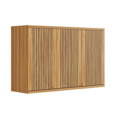 Armário Aéreo de Cozinha 120cm com 3 Portas Fresadas 100% MDF Noruega Expresso Móveis Marrom/Amendoa