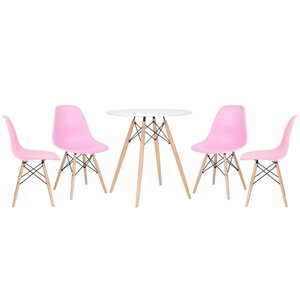 Mesa Eames 70 Cm Branco + 4 Cadeiras Eiffel Dsw Rosa Claro