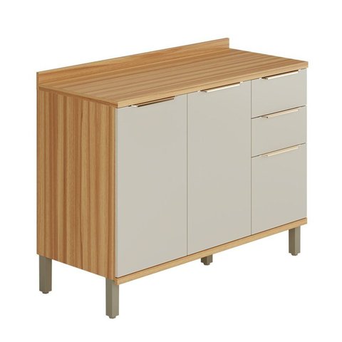 Balcão de Cozinha 120cm com 2 Portas 3 Gavetas e Tampo 100% MDF Noruega Espresso Móveis Bege/Amêndoa