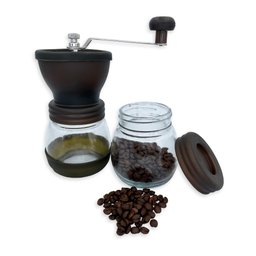 Moedor de Café Manual Vidro Plastico Inox Ceramica - Marrom - 3