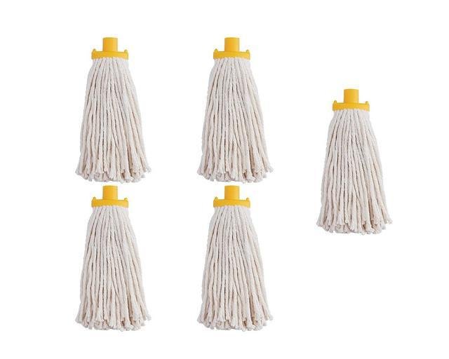 Kit Professionale 5 Mop Americani In Cotone Da 450g + 2 Pinze Industriali, Per Grandi Superfici, Ristoranti, Hotel - 2