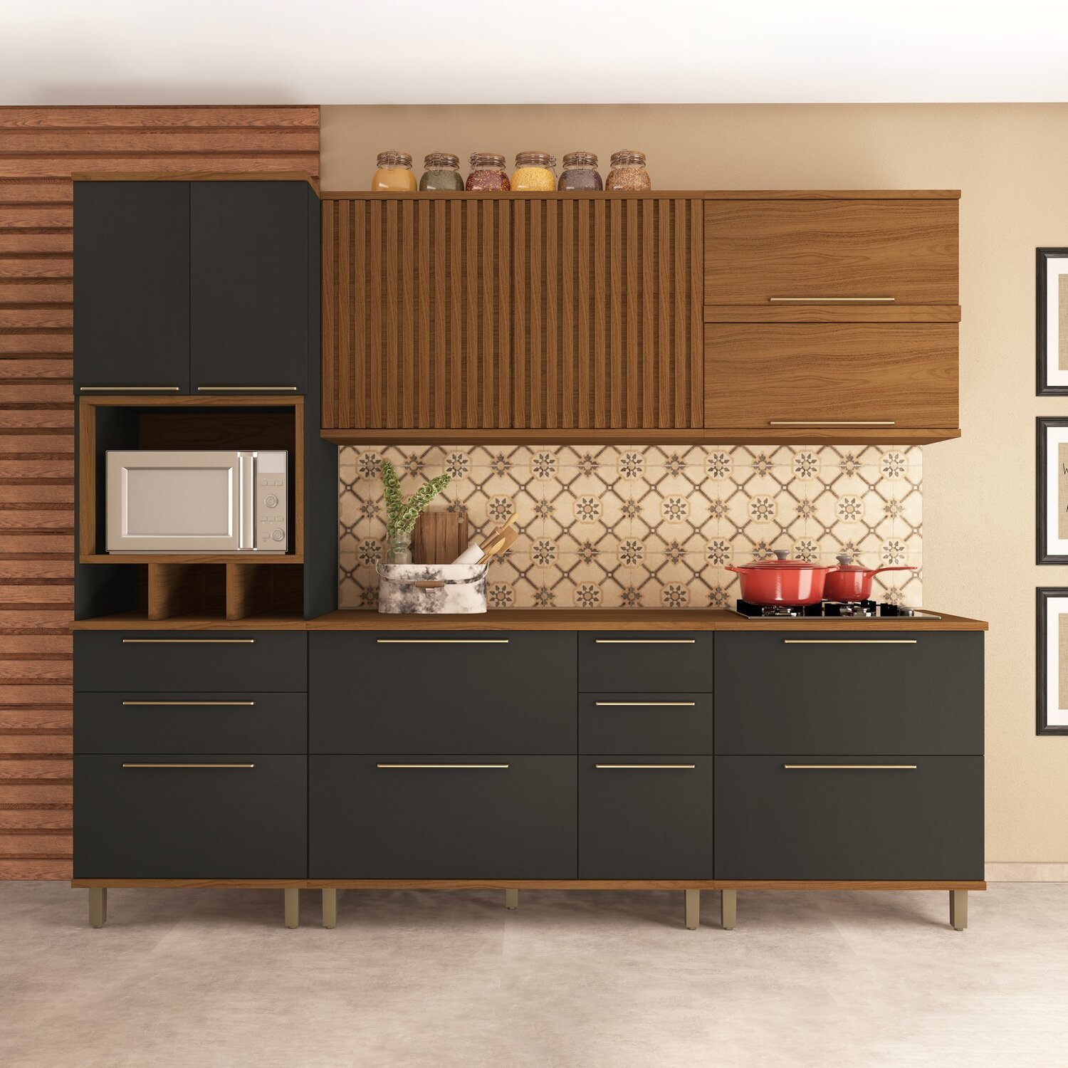 Cozinha Modulada Paneleiro 4 Portas Nicho Forno Aéreo Ripado 120cm 2 ...