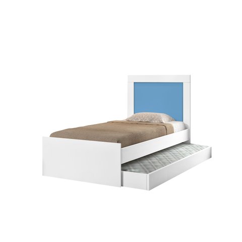 Cama Solteiro com Cama Auxiliar Modelo Bibox para Quarto Infantil e Juvenil:Branco/Azul