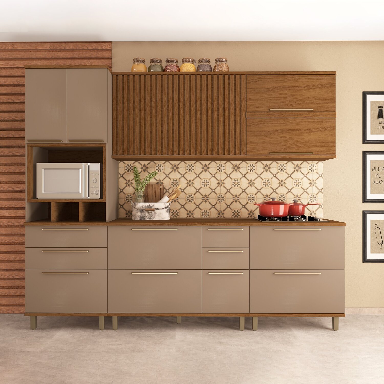 Cozinha Modulada Paneleiro 4 Portas Nicho Forno Aéreo Ripado 120cm 2 ...