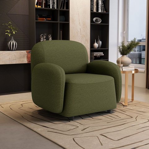Poltrona Decorativa Orgânica para Sala Living Morelo M05 Linho Verde - Lyam Decor