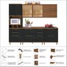 Cozinha Modulada Paneleiro 70cm  Aéreo 120cm com Vidros Reflecta 2 Aéreos geladeira 80cm Balcão com Tampo 120cm Balcão 80cm Completa 6 Peças Madri - 6