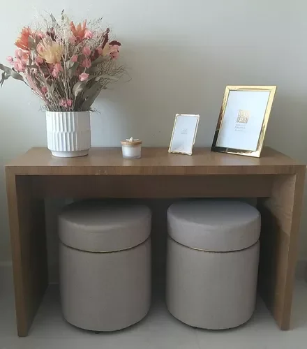 Ver imagem 5 de Kit 2 Puff com Cinta Dourada:bege