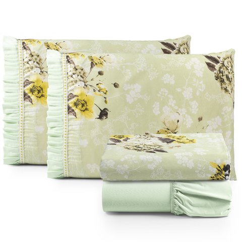 Jogo de Cama Lençol King Minuano 100% Algodão 4 Peças - Verde