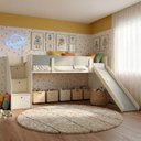 Ver imagem 1 de Cama Alta com Escada Lateral e Escorregador Artsy Casatema MadeiraOriginals Natural/Verde