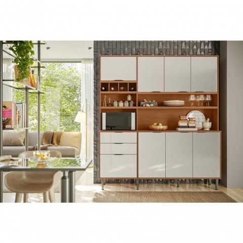 Kit Cozinha Praga com 7 Portas e 3 Gavetas Jequitiba-off White