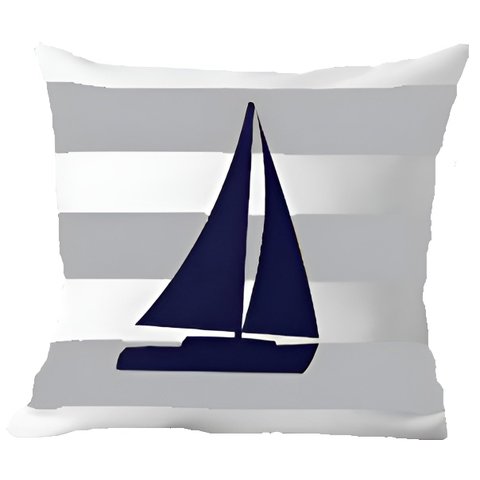 Capa Almofada Azul Barco À Vela Marítima Decorativo 50x50cm