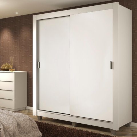 Guarda-roupa Solteiro Madesa Dallas Plus 2 Portas de Correr 4 Gavetas com Pés - Branco