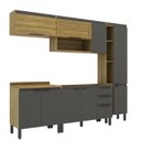 Ver imagem 3 de Cozinha Modulada 5 Peças 2 Aéreos 2 Balcões 1 Paneleiro Magnolia Yescasa Preto/Mel/Grafite