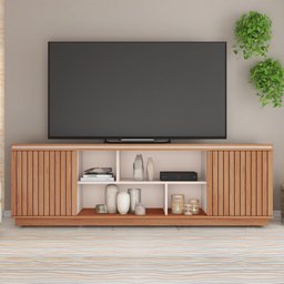 Rack para Tv até 75 Polegadas Simetria 2 Portas Ripadas Freijo/off White - Caemmun - 1 Rack para Tv até 75 Polegadas Simetria 2 Portas Ripadas Freijo/off White - Caemmun - 1