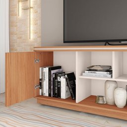 Rack para Tv até 75 Polegadas Simetria 2 Portas Ripadas Freijo/off White - Caemmun - 3 Rack para Tv até 75 Polegadas Simetria 2 Portas Ripadas Freijo/off White - Caemmun - 3