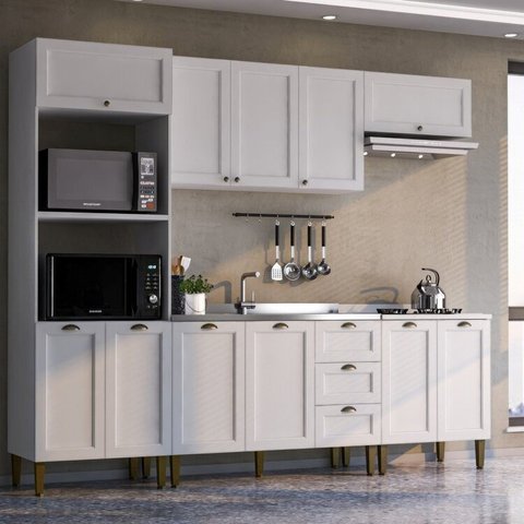 Cozinha Modulada 5 Peças 2 Aéreos 2 Balcões 1 Torre Quente Lavanda Yescasa Branco