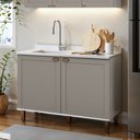 Ver imagem 1 de Balcão de Cozinha 2 Portas Provençal 100% MDF sem Tampo 120cm Iluminata Cinza/Branco/Fendi