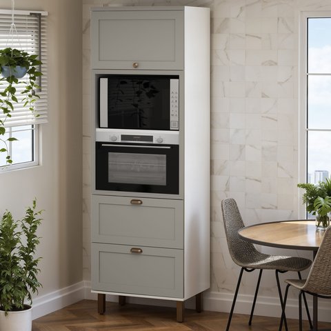 Torre para 2 Fornos 2 Portas 1 Gaveta 100% MDF Iluminata Cinza/Breanco/Fendi
