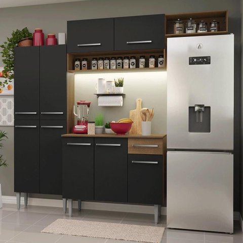 Armário de Cozinha Completa 229cm Rustic/preto Emilly Madesa 18xa Rustic/preto