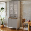 Ver imagem 1 de Armário Cristaleira com 2 Portas de Vidro e Balcão com 2 Portas Provençal 100% MDF Cinza/Branco/Fendi