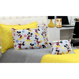Cobreleito Mickey Solteiro Dupla Face Amarelo e Cinza 03 Pçs [f101] - 3