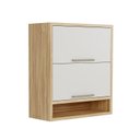 Ver imagem 1 de Armário Aéreo de Cozinha 2 Portas Basculantes e Nicho 100% MDF 80cm Vicenza Espresso Móveis Bege/Amêndoa/Off White