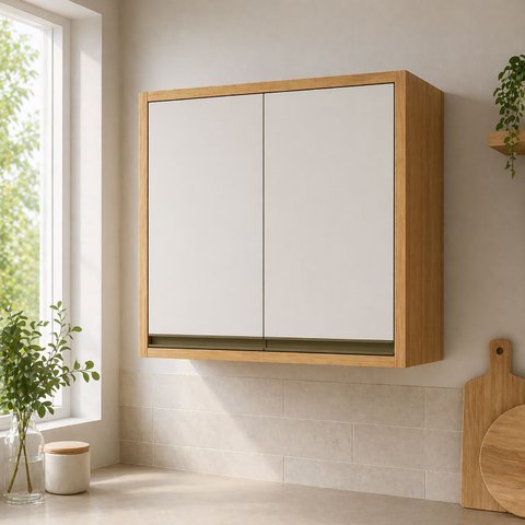 Armário Aéreo de Cozinha 80cm 2 Portas 100% MDF Barbados Espresso Móveis Bege/Amêndoa/Off White