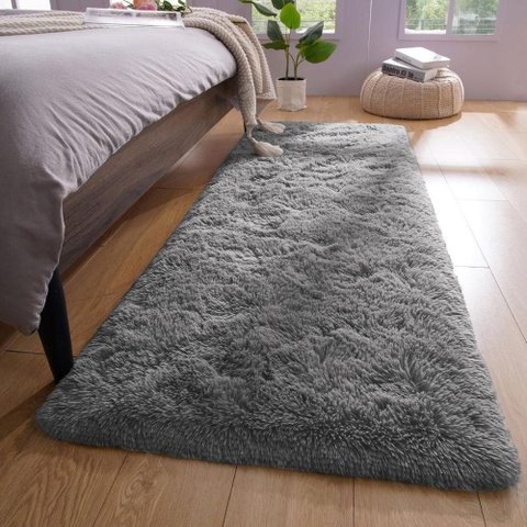 Tapete Passadeira Retangular 60cm x 200cm Felpudo Antiderrapante Cinza Oem