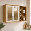 Ver imagem 1 de Armário Aéreo de Cozinha 120cm 2 Portas com Vidro Reflecta 100% MDF Barbados Espresso Móveis Bege/Amêndoa/Off White