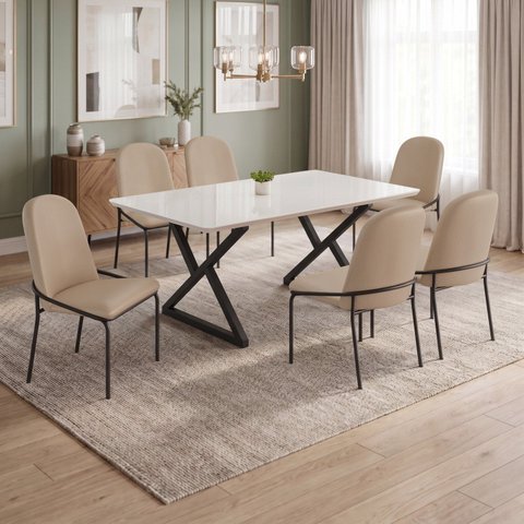 Conjunto para Sala de Jantar Mesa Império 120x90 com 6 Cadeiras Rubi