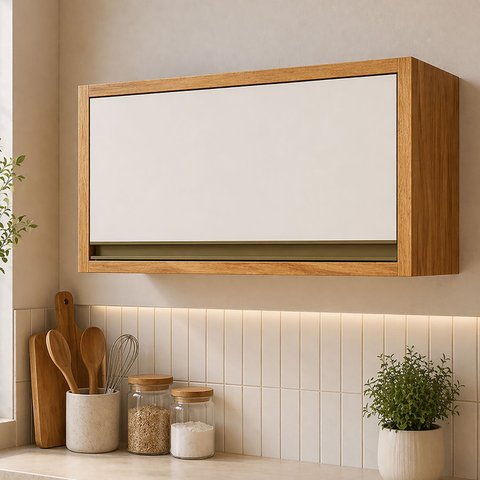 Armário Aéreo de Cozinha 80cm 1 Porta Basculante 100% MDF Barbados Espresso Móveis Bege/Amêndoa/Off White