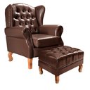 Ver imagem 1 de Poltrona e Puff Chesterfield Imperador Decoração Retrô Vintage Marrom Café