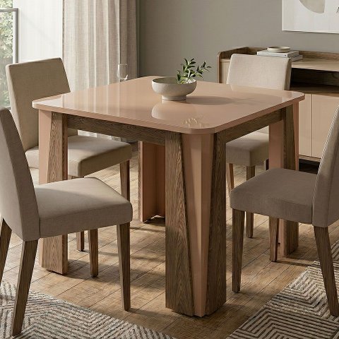 Mesa de Jantar Ópera 4 Lugares Carvalho e Fendi para Sala de Jantar Sofisticada