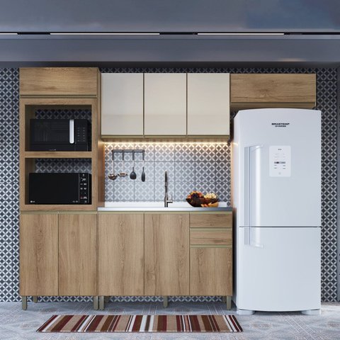 Cozinha Modulada Torre Quente 4 Peças Montreal Amarelo/Castani/Off-White