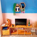 Ver imagem 3 de Rack de TV Industrial de Ferro 1,20m Carvalho e Branco