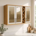 Ver imagem 1 de Armário Aéreo de Cozinha 120cm 3 Portas com Vidro Reflecta 100% MDF Barbados Espresso Móveis Bege/Amêndoa/Off White
