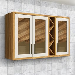 Armário Aéreo de Cozinha 120cm 3 Portas com Vidro Reflecta 100% Mdf Barbados Espresso Móveis - 2