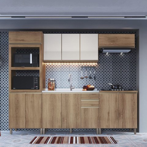 Cozinha Modulada Torre Quente 5 Peças Montreal Amarelo/Castani/Off-White