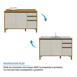 Balcão de Cozinha 120cm 2 Portas e 3 Gavetas com Tampo 100% Mdf Barbados Espresso Móveis - 6