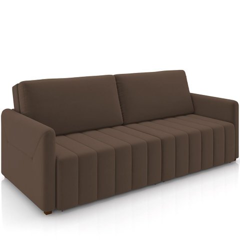 Sofá Cama Retrátil para Sala de Estar 220cm Porthos M03 Veludo Marrom - Lyam Decor