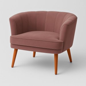 Poltrona Estofada Tecido Veludo Aconchegante Pés de Madeira para Sala de Estar Moderna