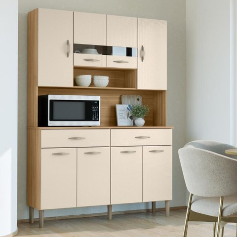 Armário de Cozinha Compacto 8 Portas 2 Gavetass com Nicho Vogue Kits Paraná - Freijo e Soft