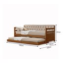 Ver imagem 4 de Bicama Solteiro Verona Estofado Capitonê Veludo Bege com Cama Auxiliar + 2 Colchões Madeira Castanho
