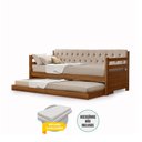 Ver imagem 2 de Bicama Solteiro Verona Estofado Capitonê Veludo Bege com Cama Auxiliar + 2 Colchões Madeira Castanho