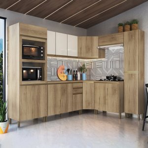 Cozinha Modulada de Canto Torre Quente Balcão com Tampo 120cm 8 Peças Montreal