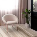 Ver imagem 1 de Poltrona Arredondada com Encosto Braços em Conchas e Base Fixa Metal Coccinella Espresso Móveis Bege Claro/Cobre