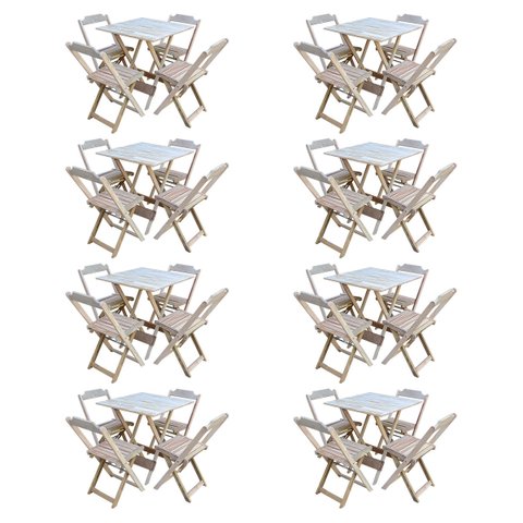 Kit 8 Jogos de Mesa com 4 Cadeiras de Madeira Dobrável 70x70 Ideal para Bar e Restaurante - sem Pint