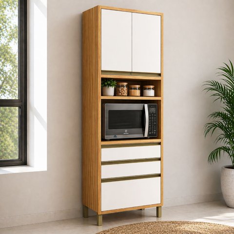 Paneleiro 70cm 3 Portas e 2 Gavetas com Espaço para Micro-Ondas 100% MDF Barbados Espresso Móveis Be